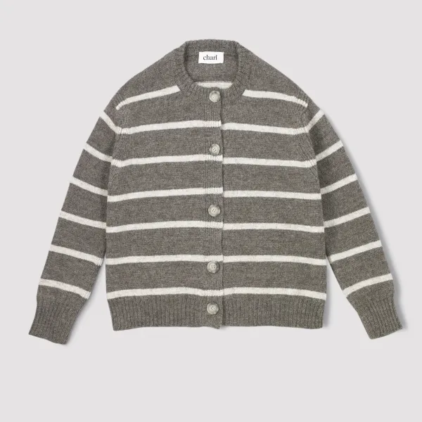 Charl Knits - Alma Cardigan In Rye And Surf White - Image 4