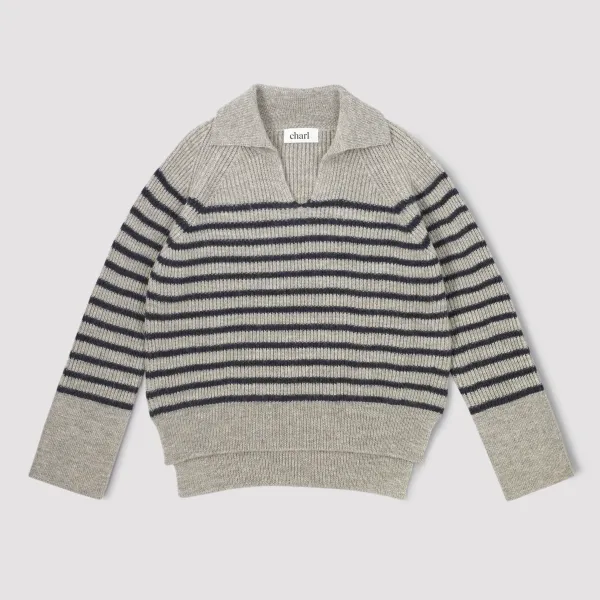Charl Knits - Edie Jumper in Oatmeal And Navy - Image 4