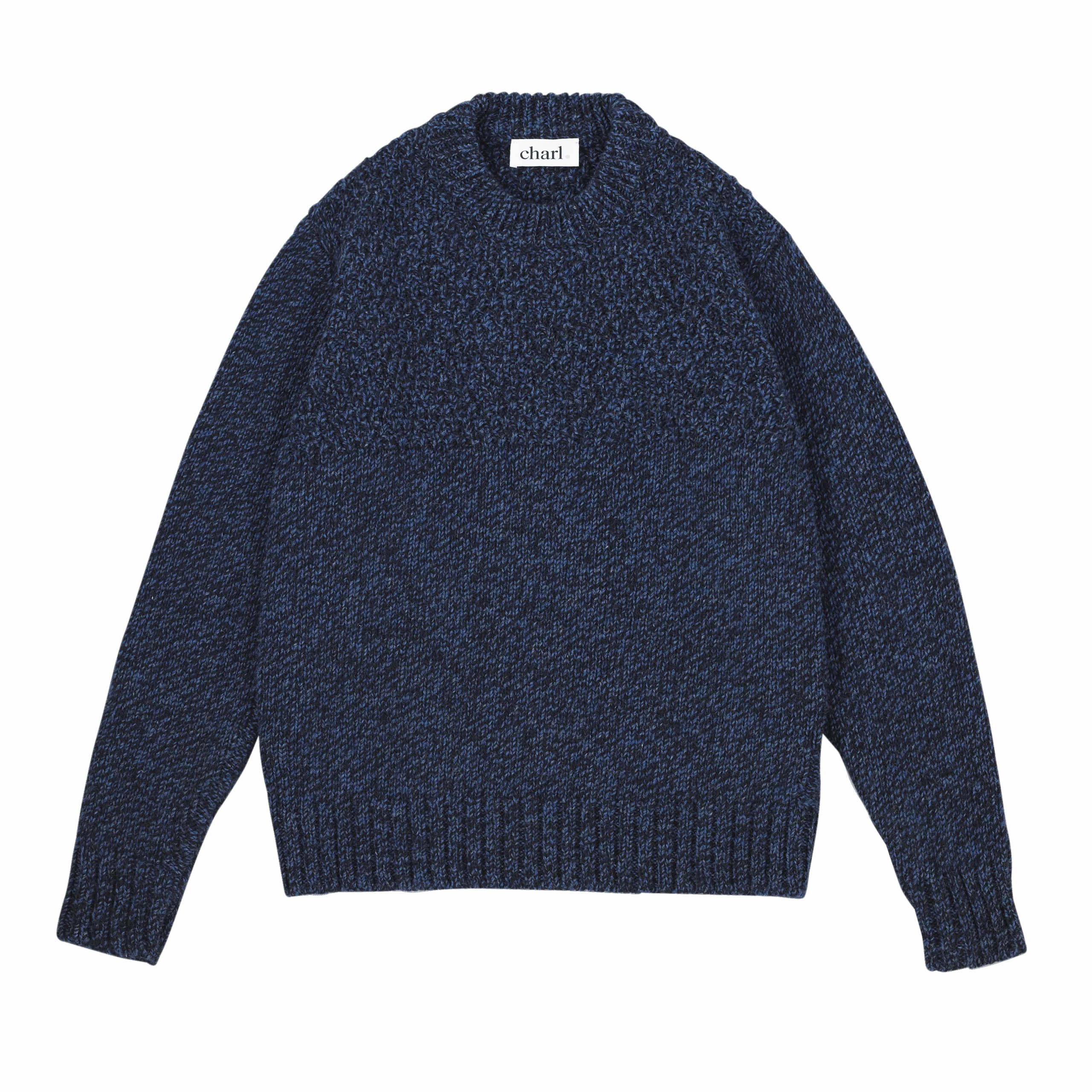Charl Knits - Teddy Crew Neck Jumper In Blue Marl - Image 3